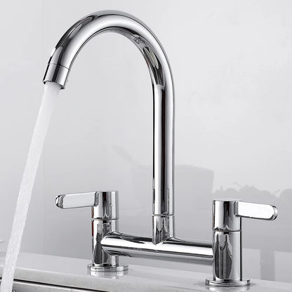 Modern Double Lever Sink Faucet Kitchen Hot Cold Wash Mix Sink Mixer Taps 360° Swivel Spout Kitchen Two Seat Elbow Faucet Filter