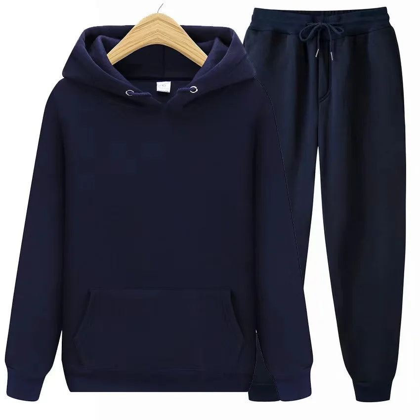 New Men Tracksuit Spring Autumn Two Pieces Sets Oversize Outfits Hooded Sweatshirts + Trouser Solid Sportswear Women Warm Suits.
