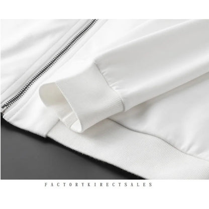 Minglu Spring Autumn Men's Sets Luxury Bee Printed Zipper Sweatshirt Solid Color Leisure Sports Elastic Wasit Pants Man Suits.