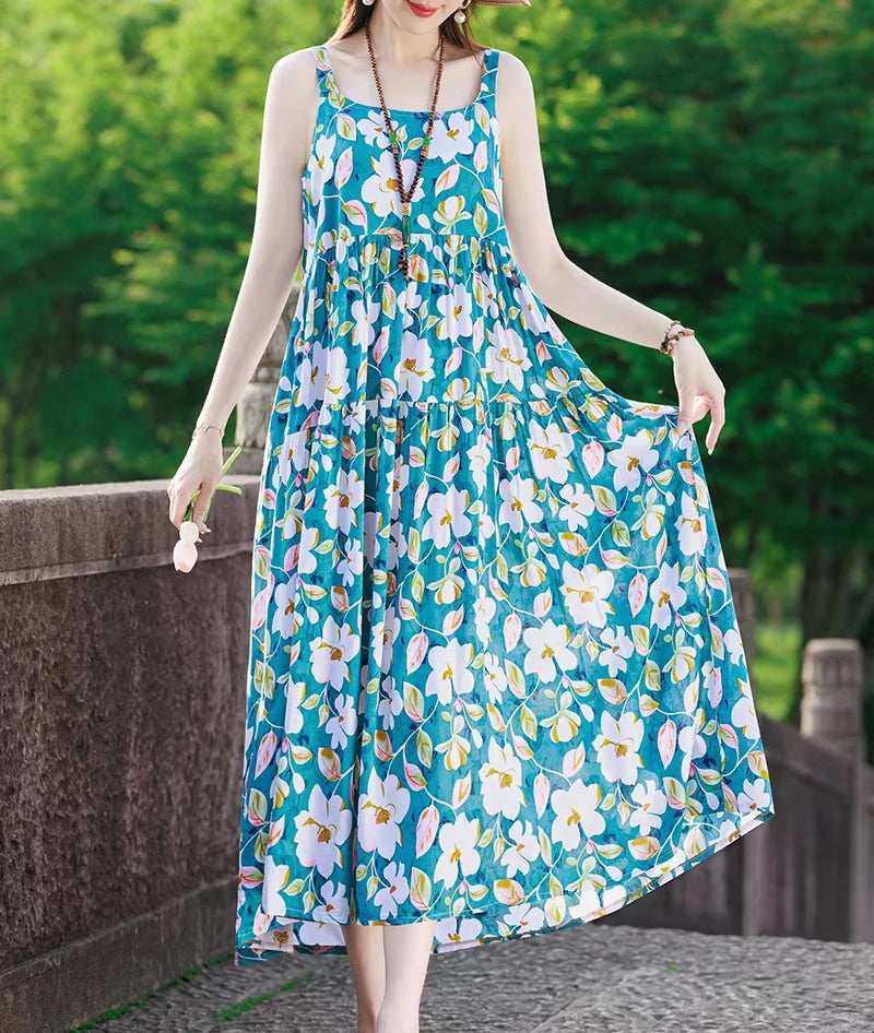 Neue Mode Lässig 2025, Sommer Elegante Kleider Für Frauen Oansatz Druck Vintage Ärmelloses Kleid Lose Frauen Kleidung.