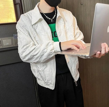 Man Coat Spring Autumn Black Jacket for Men Printed Zip V Clothing Fashion 2024 High Quality Cold Stylish Casual Luxury Designer