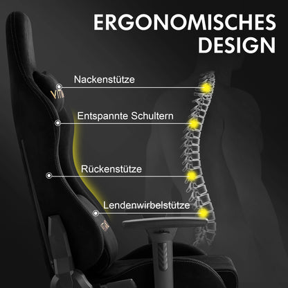 Kitinjoy Gaming-Stuhl, ergonomischer Bürostuhl, Schreibtischstuhl mit Lordosenstütze, höhenverstellbar, mit natürlichem Wild-Computerstuhl