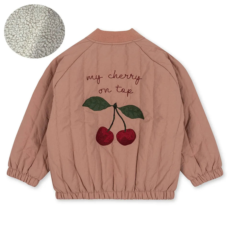 Konges Slojd AW Baby Girls Sweatshirts + Pants 2 Pcs Sets Lambswool Cherry Jackets Kids Clothes Girls Print Dresses Coats 1-9Yrs