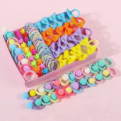 120PCS Hair Accessories Set For Girls Colorful Bowknot Hair Band Children Ponytail Holder Hair Ties Kids Elastic Rubber Bands.