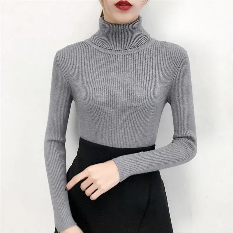 Frauen Pullover Pullover Winter Gestrickte Rollkragen Langarm Schlank Jumper Tops 2024 Damen Casual Shirts Weiche Warme Y2K Kleidung.
