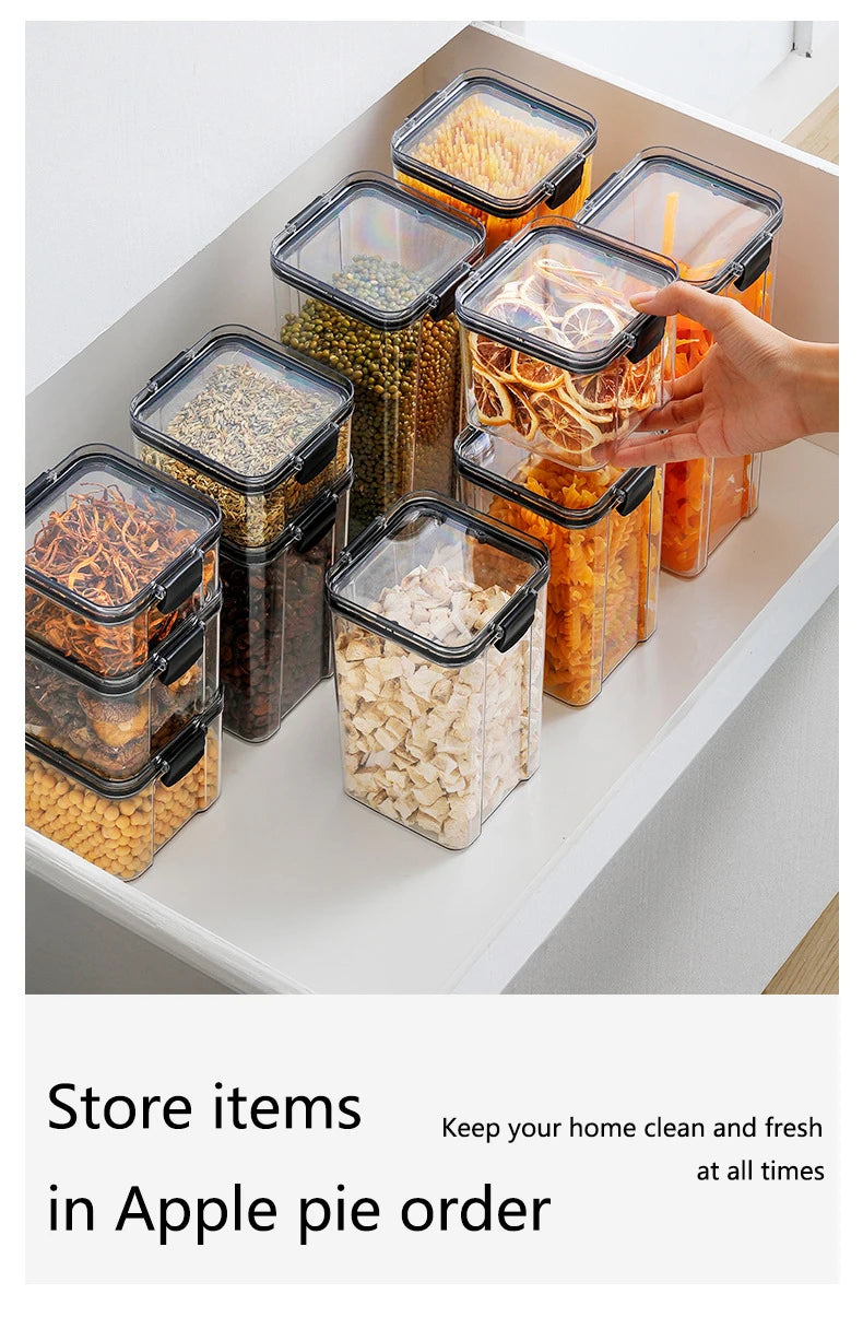 Dry Food Storage Box Food Containers Transparent Stackable Kitchen Spaghetti Noodles Sealed Tank Cans Organizers Bottles.