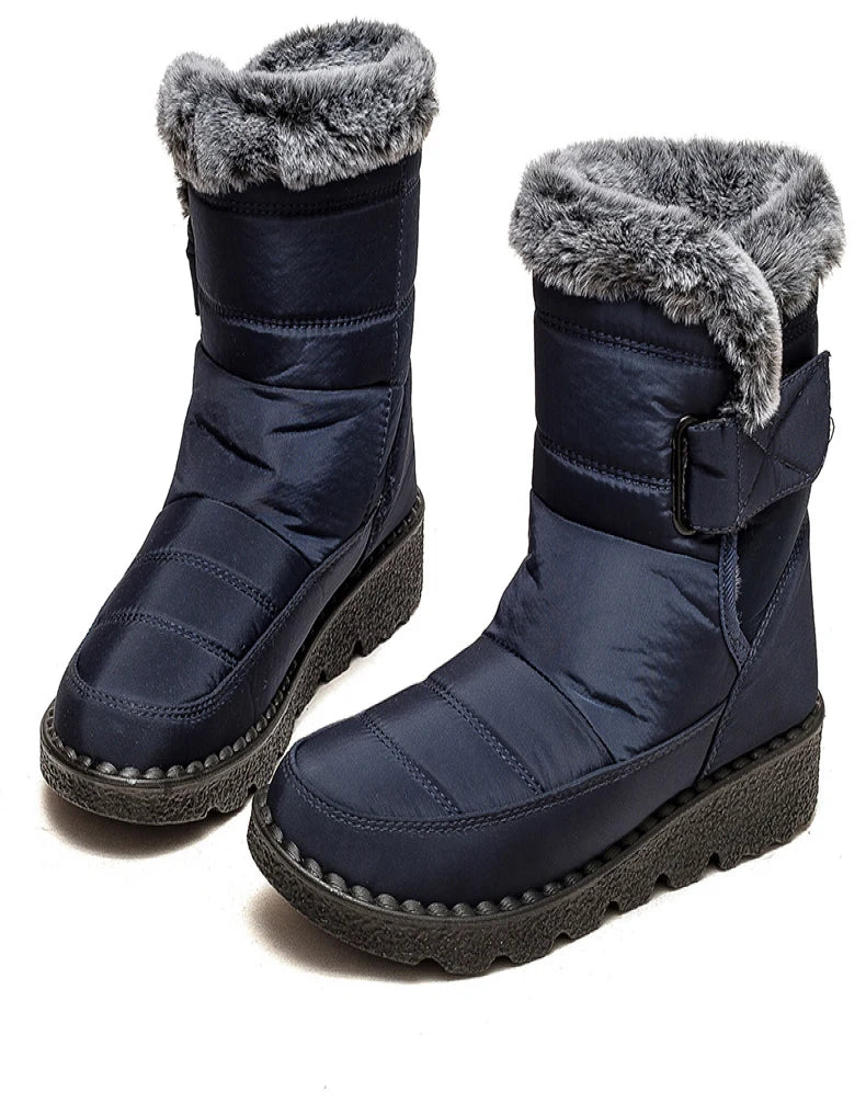 Boots 2025 Women's Boots Fur Botas Mujer Super Warm Winter Boots For Snow Women Low Heels Winter Shoes Woman Black Rubber Boot.