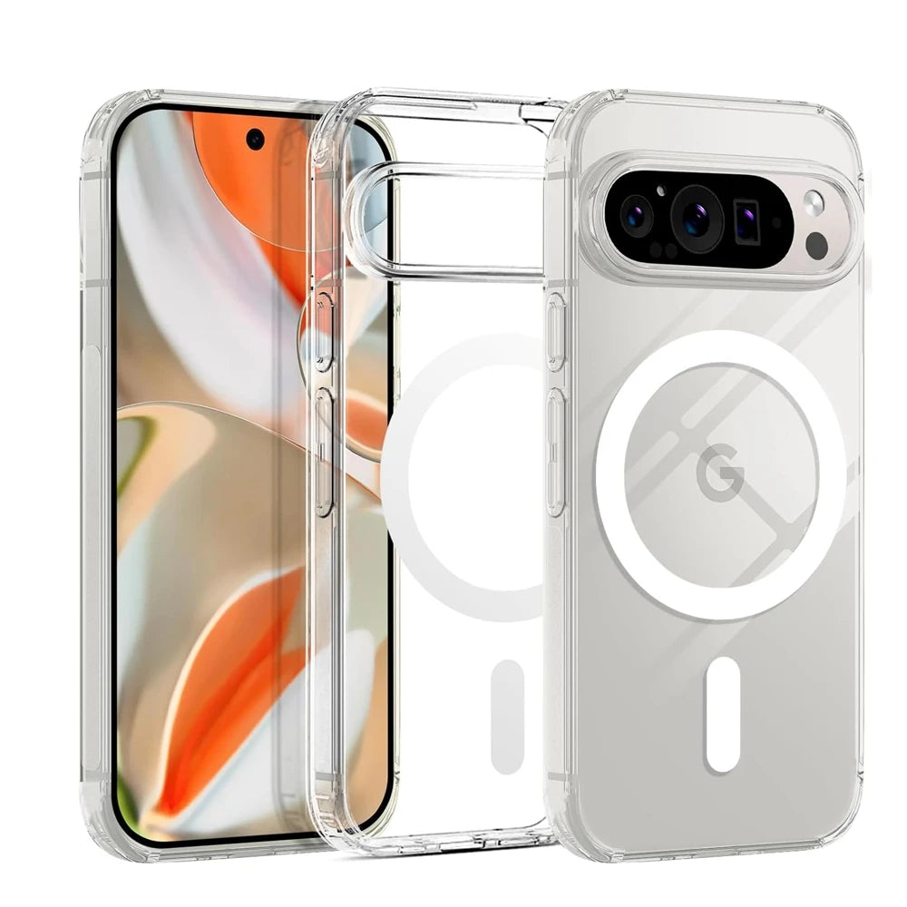 Luxury Transparent Magsafe Magnetic Case for Google Pixel 9A 10 9 8 7 6 Pro 9 Pro XL 8A 7A 6A Wireless Charging Clear TPU Cover.