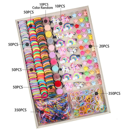 780/940Pcs Colorful Hair Bands Set Nylon Ealstic Hair Ties Ponytail Hold Scrunchie Rubber Band Kid Baby Girls Hair Accessories.