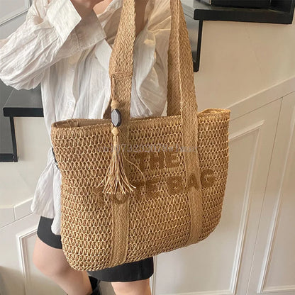 Summer Fashion Women's Large Capacity Shoulder Bag Straw Woven Bag Letter Embroidery Handbag Casual Female Tote Bag Beach Bags.