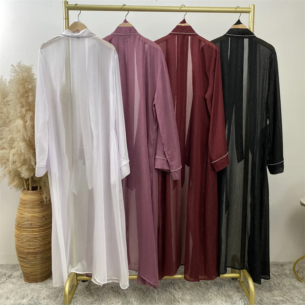 New Eid Ramadan Diamonds Open Kimono Abaya for Women Kaftan Muslim Dress Dubai Turkey Robe Islam Clothing Kebaya Caftan Jalabiya.