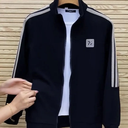 Men's Casual Sportswear Set Spring Autumn Long Sleeve Stand Collar Jacket Pants Comfortable Breathable Sports Outfit.