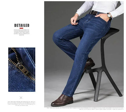 Baggy Jeans Men Large Size 2025 New Business Casual Stretch Trousers Classic Blue Denim Pants Male Men's Loose Straight Jeans.