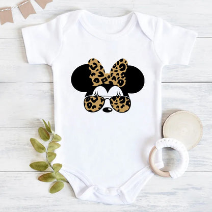 Niedliche Leopard Minnie Maus Disney Newbron Bodys Baby Kleidung Sommer Kurzarm Baumwolle Minnie Kawaii Stram pler Overall