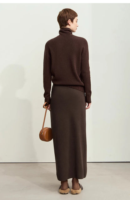 AMII Minimalist Elegant Basics Knitted Skirts for Women 2024 Winter New Elastic Waist Straight Lady Commuter Long Skirt 12443250