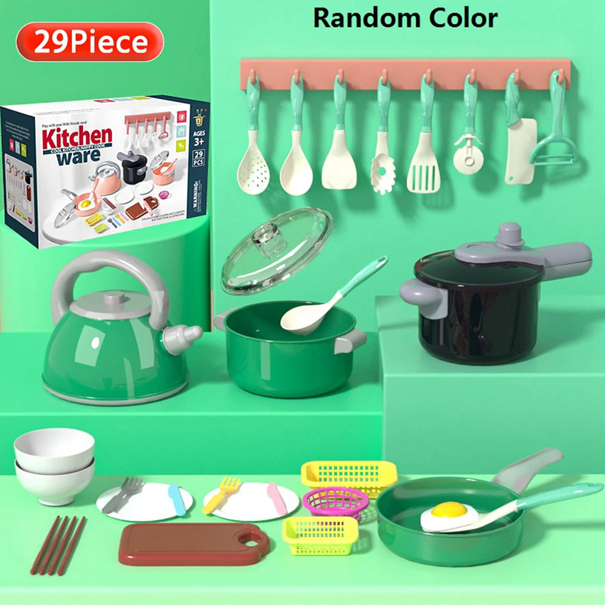 Kids Kitchen Toy Accessories, Pretend Cooking Playset with Play Pots and Pans, Utensils Cookware Toys, Play Food Set, Toy Vegeta.