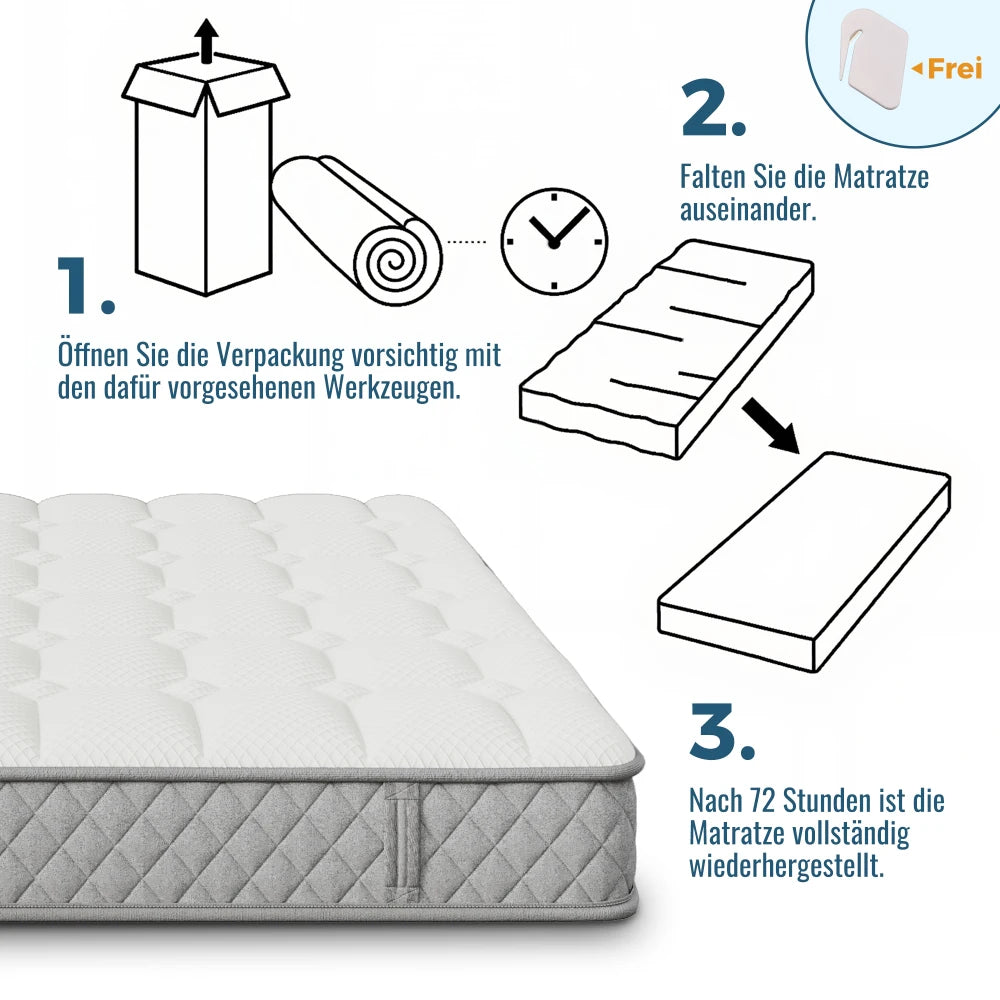 Orthopädische Kaltschaummatratze 90 x 200 cm, Matratze mit 7-Zonen-Taschenfederkernen, mittelfest – OEKO-TEX ®    Zertifiziert