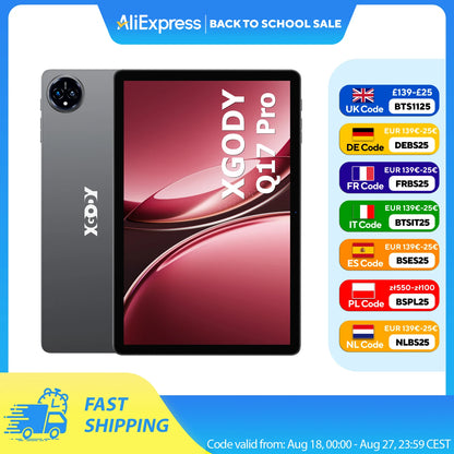 XGODY Q17 Android 15 Tablet 11 inch A573 Octa-Core CPU 2K HD Touch Screen 16GB RAM 256GB ROM Android 15 8000mAh 13MP+8MP Camera.