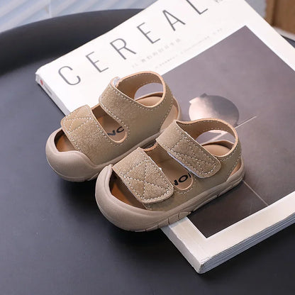 Children's Sandals Anti-kick Summer Shoes for Boy Solid Color Causal Kids Fashion Girls Walking Beach Sandals Non-slip Hook Loop.
