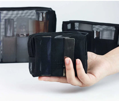 1pcs Transparent Mesh Zipper Cosmetic Bag Women Necessary Organizer Fashion Small Large Black Toiletry Bags Makeup Pouch Case.