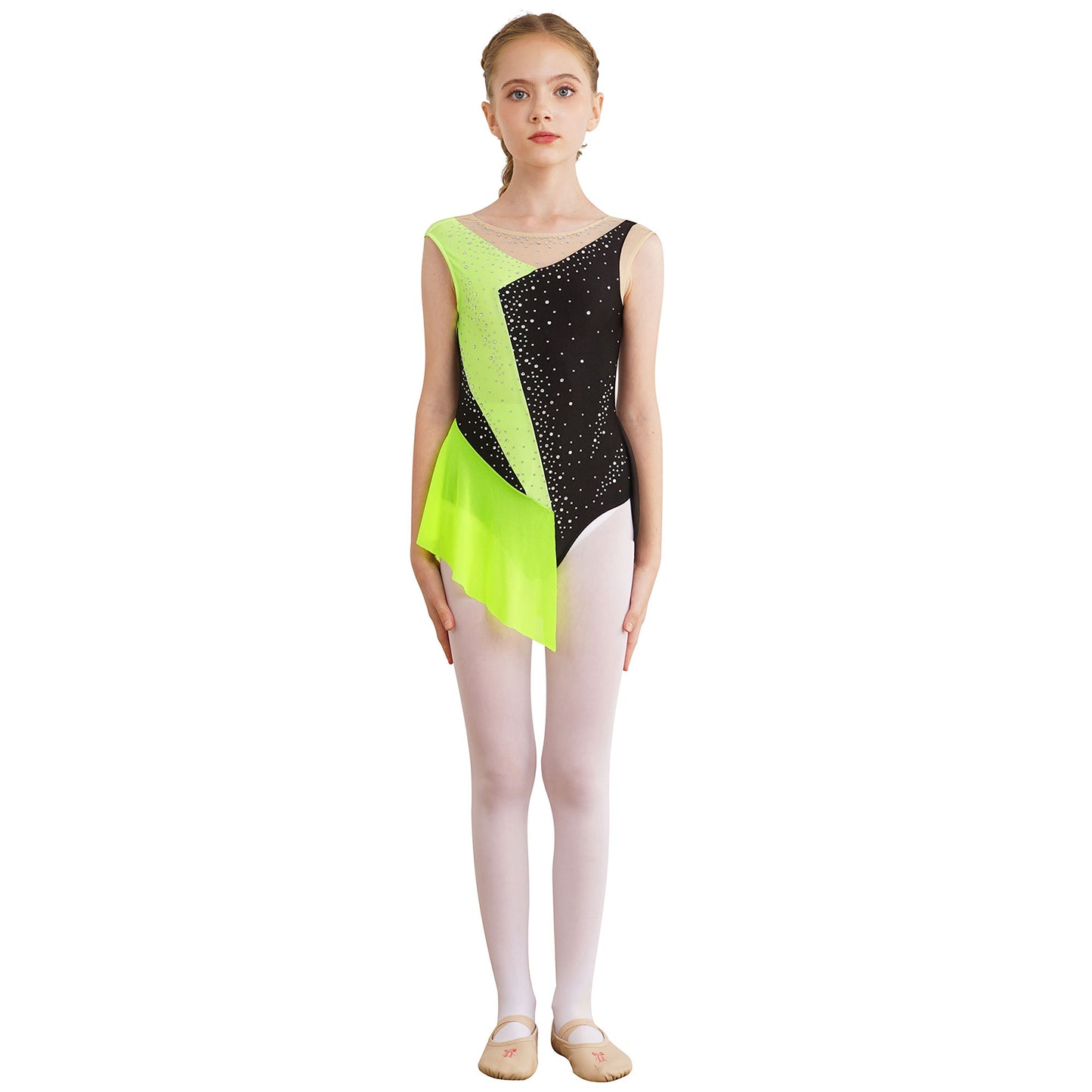 6-16Y Mädchen Ärmelloses Eiskunstlauf Trikot Kleid Ballett Rhythmische Gymnastik Lyrical Dance Body Bühne Leistung Dancewear