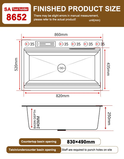 Küchenspüle aus Edelstahl mit Wasserfall, großer Einzelschlitz, multifunktionale Geschirrspülbecken, Unterbaubecken