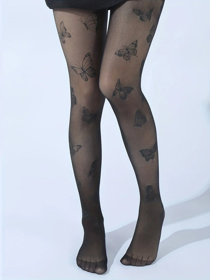 Fashionable Sexy Butterfly Printing Stockings Tights Black White Butterfly Tights Thin Material Suitable For Summer.