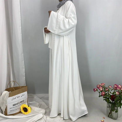 Ramadan Eid Mubarak Open Black White Muslim Modest Kimono Abaya Damen Dubai Islam Women Kebaya Kaftan Robe Femme Musulmane.