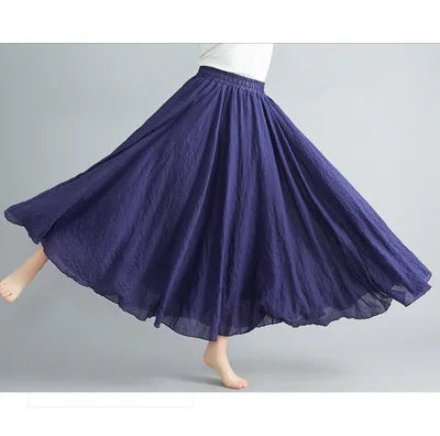 new 2020 Women Linen Cotton Long Skirts Elastic Waist Pleated Maxi Skirts Beach Boho Vintage Summer Skirts Faldas Saia.