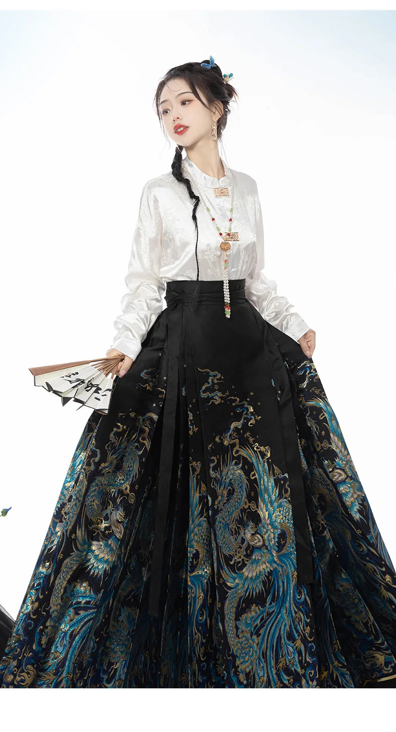 Original Dragon Phoenix Woven Gold Skirt Ma Mian Skirt Han Fu Makeup Hua Ming Ma Mian Skirt Women's Spring 2024 Chinese HANFU.