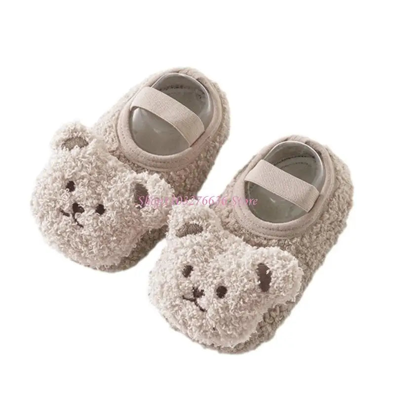 R6FD Warm Winter Baby Slippers Toddler Plush Floor Sock Shoes Anti-slip Walking Shoes
