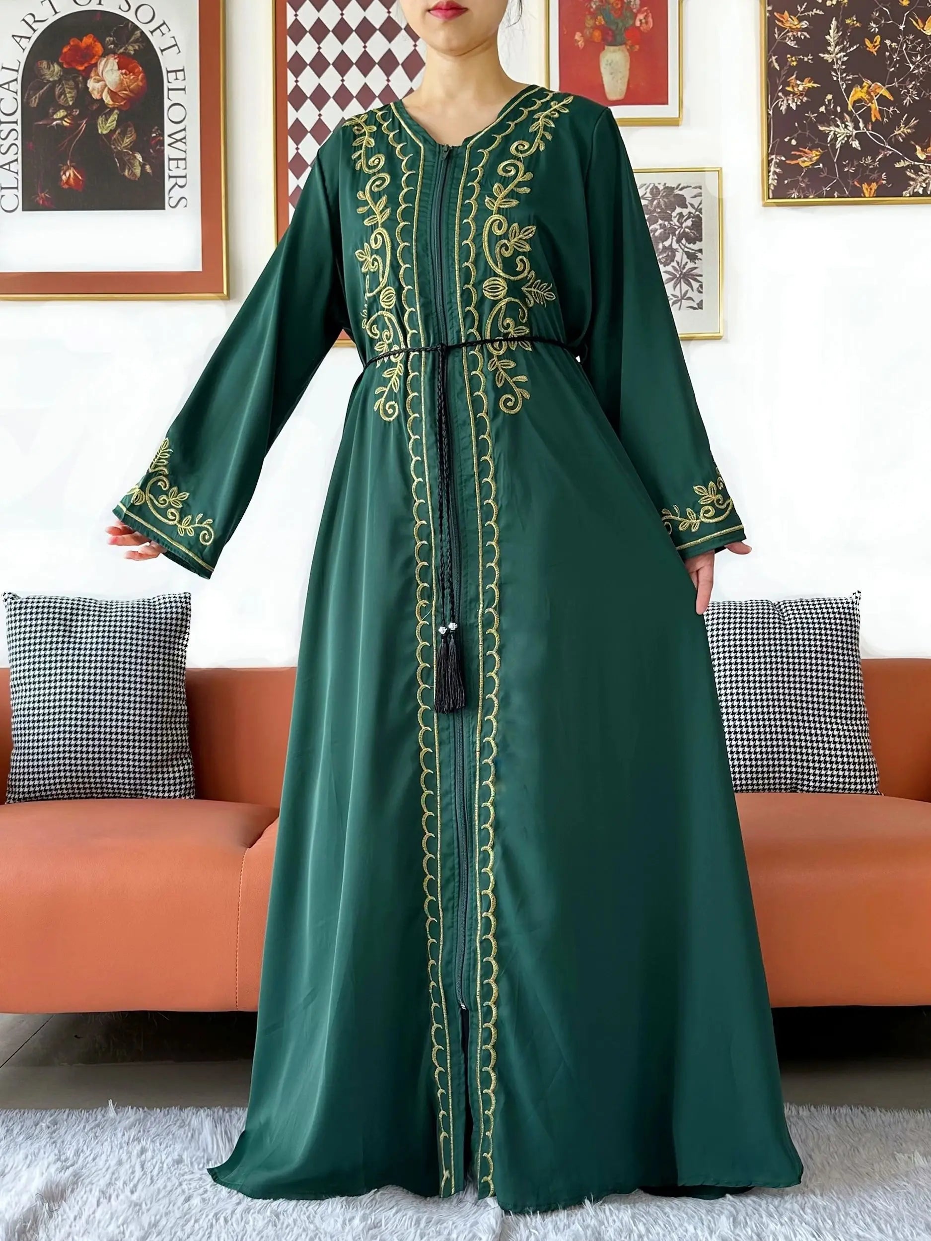 2025 New Elegant Women Abaya Long Sleeve Chiffon Loose Open Abaya Muslim Islamic Clothing Cardigan Style for Special Occasions.