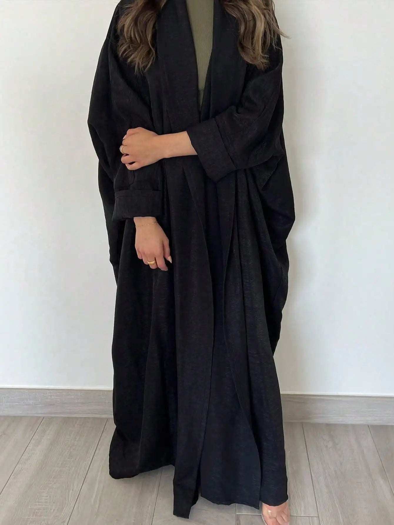 Full Sleeve Solid Loose Abaya Muslim Women Open Front Abayas Casual Kaftans Maxi Dresses Jilbabs Middle-East Ethnic Clothing.