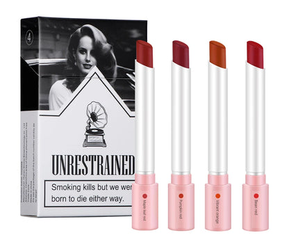4 pcs/set Cigarette Lipstick Set Long Lasting Lip Glaze Matte Lip Gloss Waterproof Lip Stick Tube Nude Lip Tint Makeup Cosmetics.
