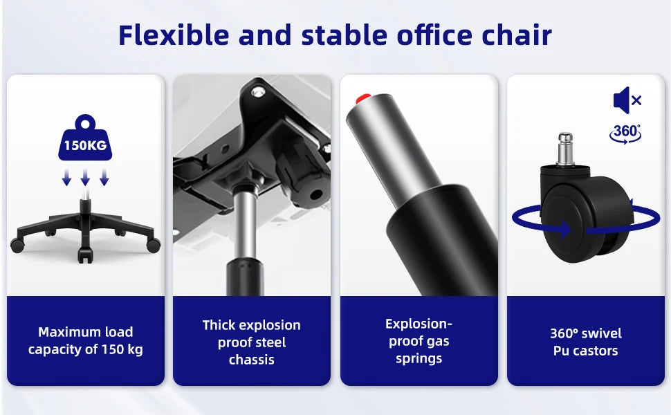 Bürostuhl, ergonomisch, verstellbar, 90er ° -135 ° ,Schreibtischstuhl mit Lordosenstütze, Computerstuhl mit verstellbarer Kopfstütze, Wohnzimmerstühle