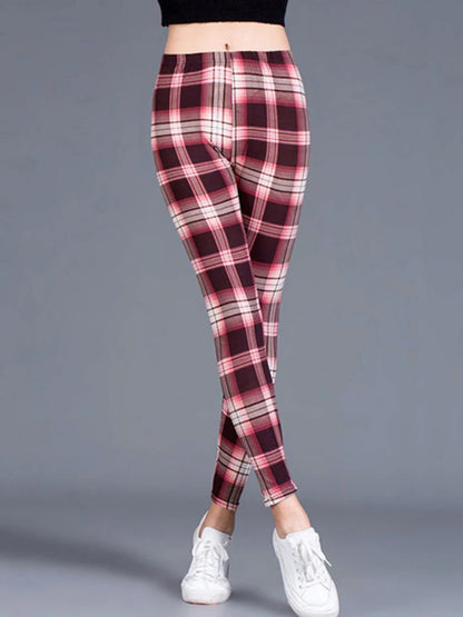 CUHAKCI Mode Plaid Druck Leggings Frauen Sexy Fitness Leggins Grid Floral Streifen Hosen Hohe Taille Bleistift Hosen
