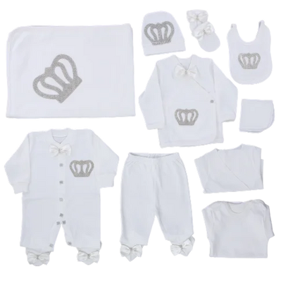 10-teiliges blaues 100 % Baumwollgewebe, gestrickt, Großhandel, individuell gestaltet, Neugeborene, neues Design, Winterkleidung, Kleidung, Luxus-Baby-Strampler-Set