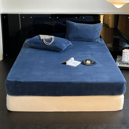 Soft Flannel Fitted Sheet for Winter, Fleece Mattress Protector, Cover with Elastic Band, Bed Linen, Solid Grey, 180x200cm, 1Pc