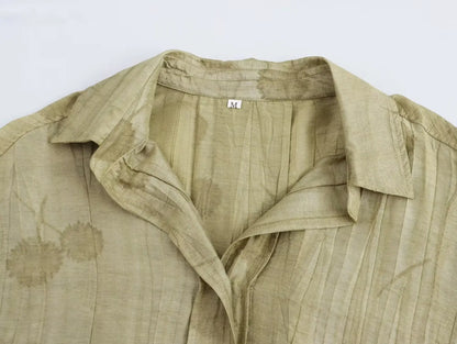 Women Print Long Pants Sets For Women Lapel Half Sleeve Single Breasted Shirts + High Waist Lace-Up Wide Leg Pants.