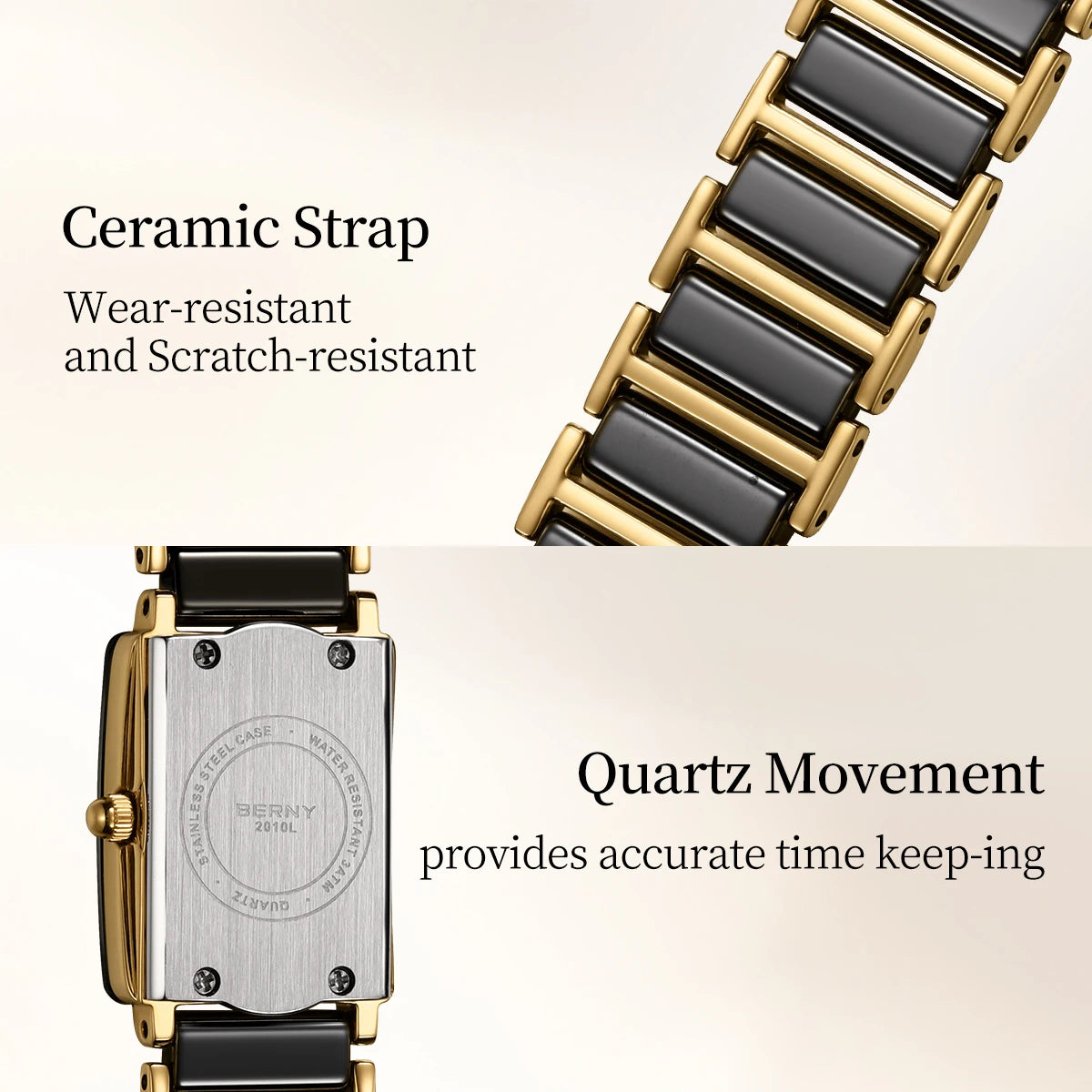 BERNY Ceramics Quartz Women Watch Fashion Rectangle Men/Women Wristwatch Bracelet Luxury Diamon Gold Couple Watches Gift Watches.