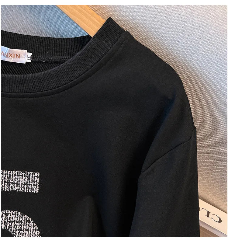 175kg plus size Damen büste Frühling Herbst loser Rundhals ausschnitt bedrucktes Langarm-Sweatshirt schwarz orange 5xl 6xl 7xl 8xl 9xl