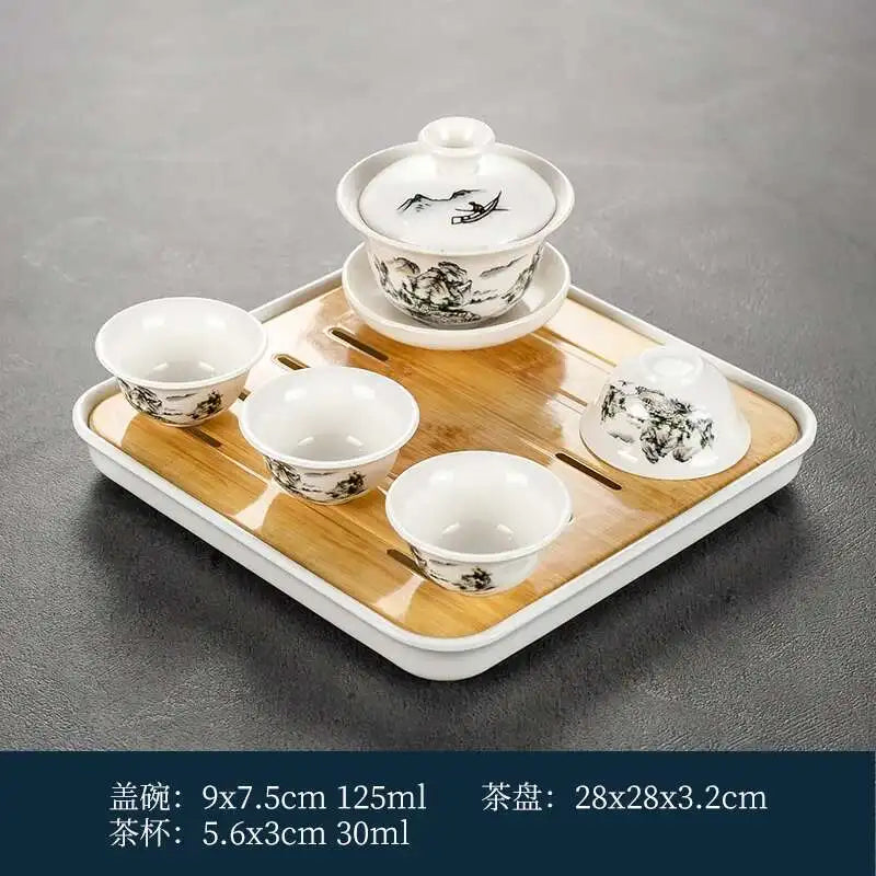1 gaiwan 4 cups 1 teaboad Ceramic kungfu tea set household  one cover bowl four cups living room kungfu office reception.