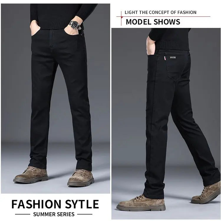 New Style Jeans Black Men's Slim Korean Style Comfortable Straight Leg Elastic Mid Waist Pants Autumn Winter Casual Denim Pants.