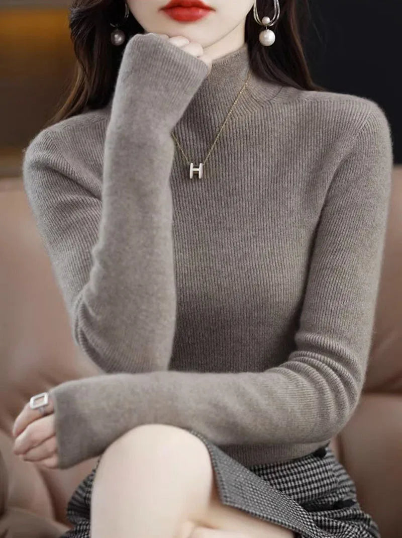 Solide Hälfte Rollkragen Stricken Pullover Frauen Herbst Winter Koreanische Langarm Pullover Mode Alle Spiel Dicke Warme Dünne Jumper Neue.