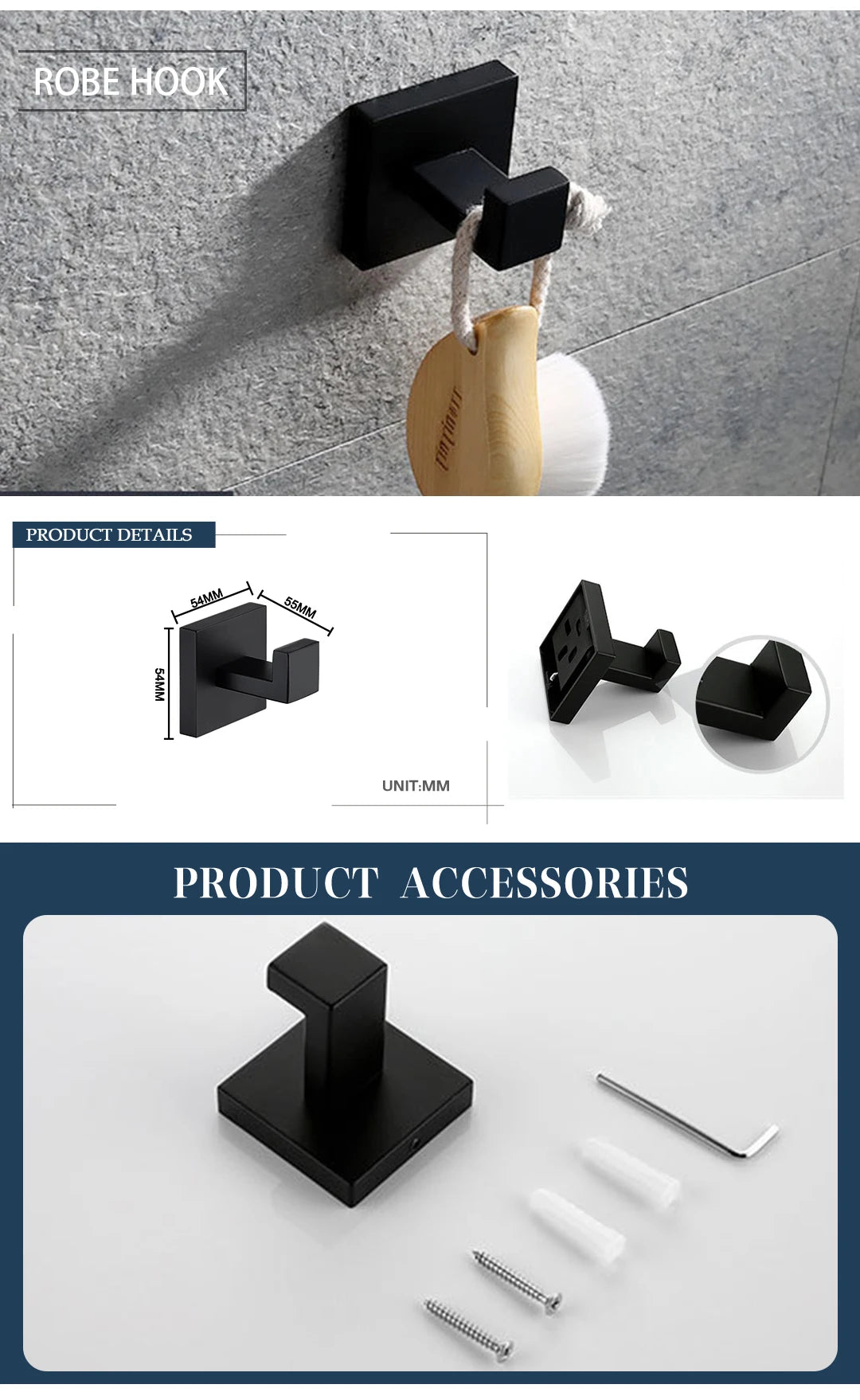 Schwarz Bad zubehör Edelstahl Set Wandre gal Handtuch halter Handtuch halter Taschentuch halter Kleider haken Toiletten bürste Anhänger