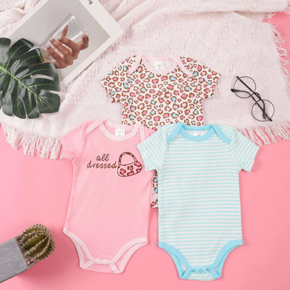 3PCS Sommer Jungen und Mädchen Nette Muster Hoodie Set Kurzarm Dreieck Overall Neugeborenen Baumwolle Bequeme Overall Pyjamas