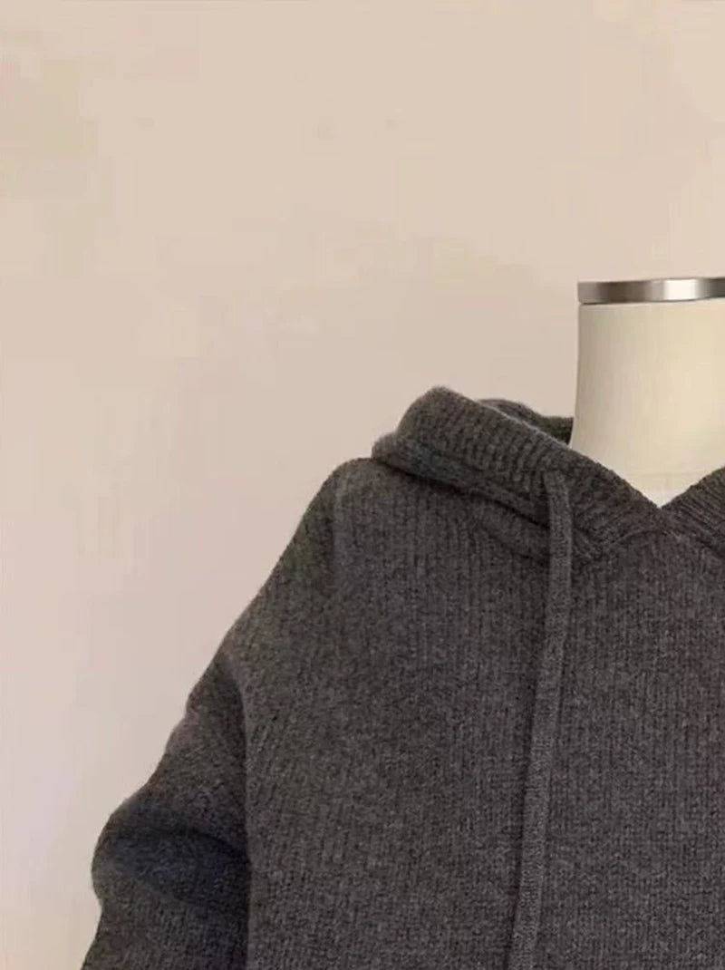 Autumn Knitted Hoodie for Women Korean Loose Thick Warm Casual Sweatshirt Bf Solid Simple Basic All Match Pullover Sweater New.