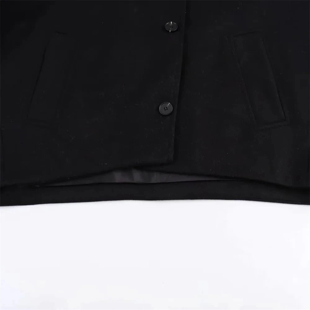 ZBZA Damen Schräge Knopf Lose Fledermausärmel Jacke Mantel Revers Langarm Doppeltasche Warm Solide Farbe Vintage Oberbekleidung Herbst Winter Neue Weibliche Chic Mantel