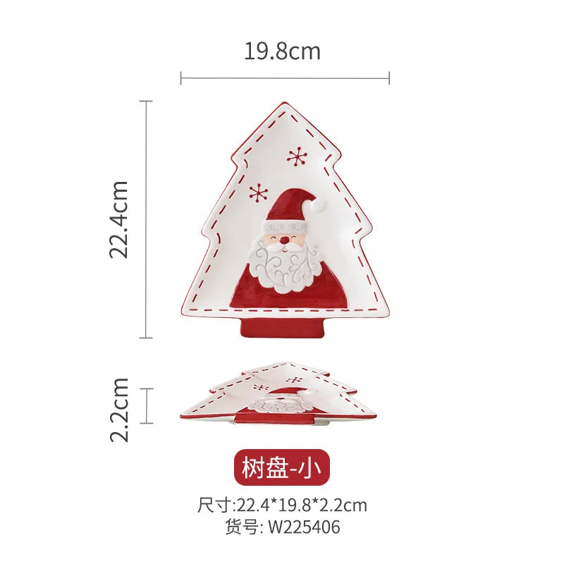 Nordic Stitching Santa Claus Dishes Plates Tableware Set Embossed Sealed Jar Seasoning Jar Western Ceramic Flat Plate Cup