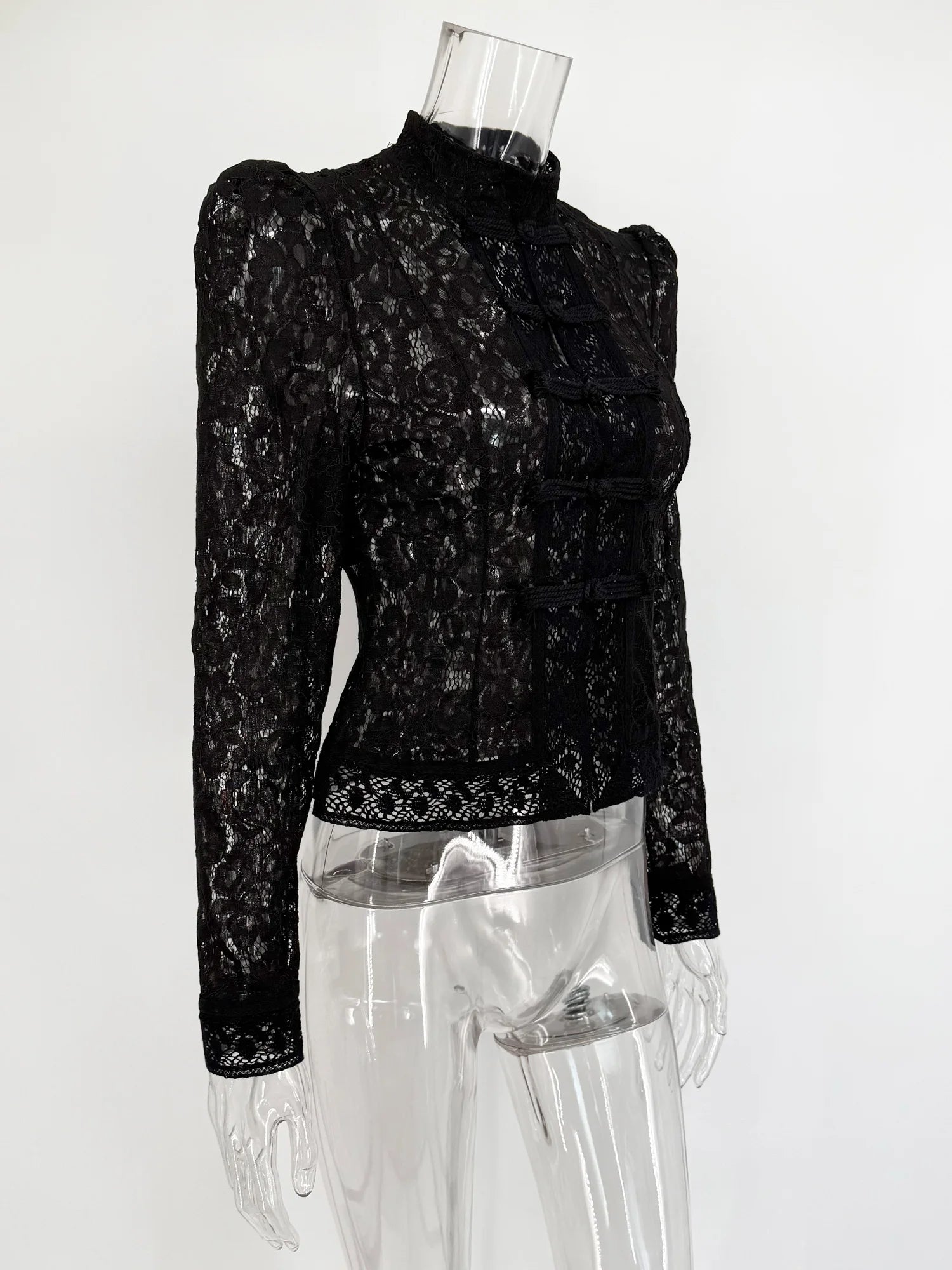 Tuularose Luxury Lace Blouse Fashion Lace Print Single Breasted Slim Shirt Vintage Elegant Party Looks Summer Women Blouse Tops.